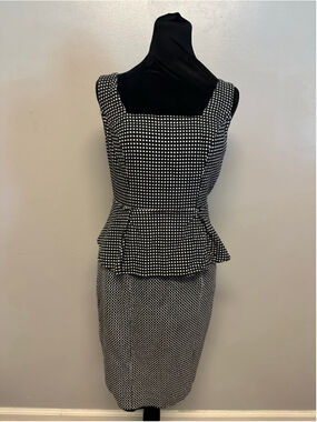 Musette Black and White Checkered Peplum Midi Dress Size 10